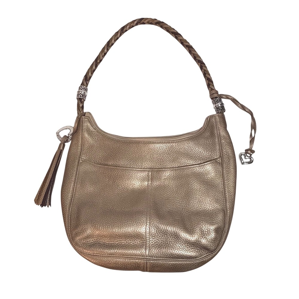 Brighton Cher Metallic Bronze Leather Hobo Bag Braided Strap Hearts D605863 NWT